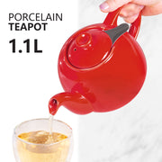 Rote Porzellan Teekanne Swansea - 1,1L mit Edelstahlsieb